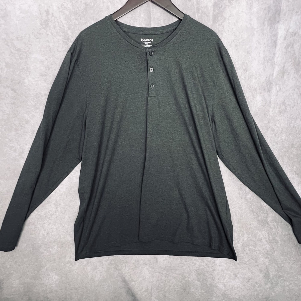 Bonobos Men's XXL Standard Fit Dark Green/Gray Henley Long Sleeve Shirt